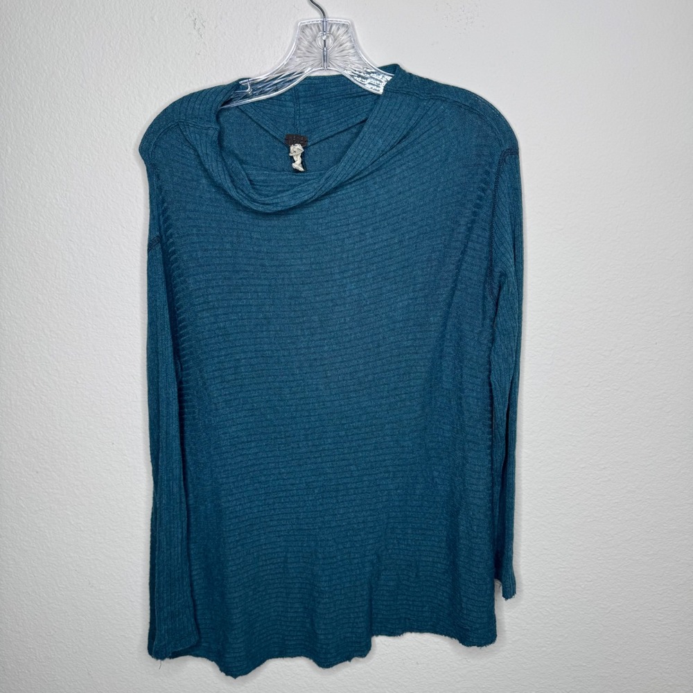 We The Free Free People Teal Ribbed Cowl Neck Long Sleeve‎ Top Women's Medium